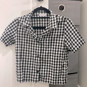 Oak + Fort Linen Plaid Crop Blouse